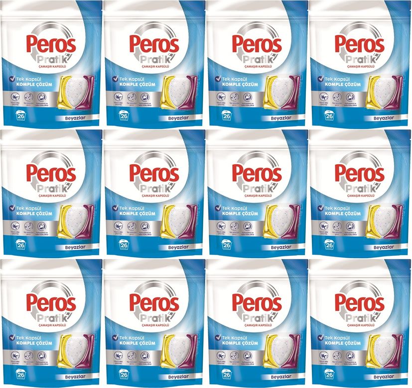 Peros Pratik Matik Çamaşır Deterjanı Kapsülü - Tableti 312 Adet Beyazlar (12PK*26)