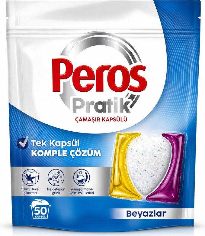 Peros Pratik Matik Çamaşır Deterjanı Kapsülü - Tableti 50 Adet Beyazlar (Avantaj Pk)