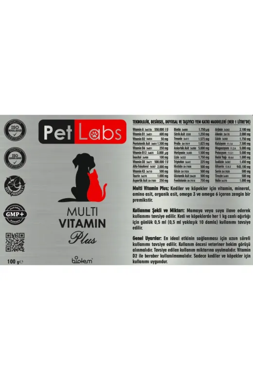Pet Labs Pl-Vitamin Multi Vitamin 100 Ml. ( Kediler Ve Köpekler Için Multivitamin - Vitamin )
