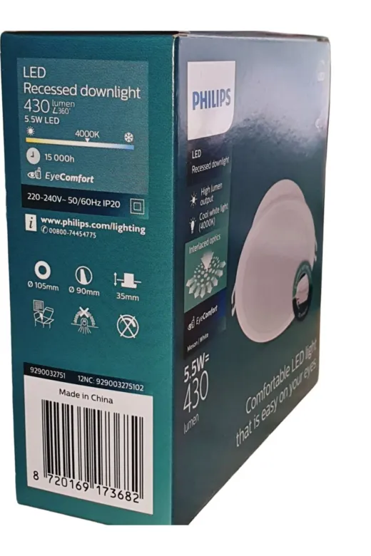Philips 929003275102 5.5W 4000K Ilık Beyaz 430 Lümen Meson Led Spot Armatür 105Mm Dış, 90Mm Delik Çapıdır