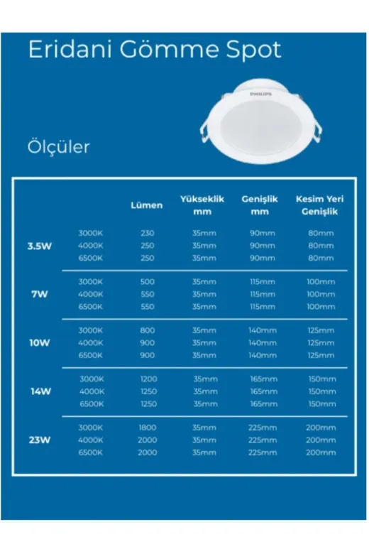 Philips DL190B 840  23W Eridani 23W 4000K Dl190B Led23 D200 840Tr Spot Armatür Dış 225Mm Delik 200Mm