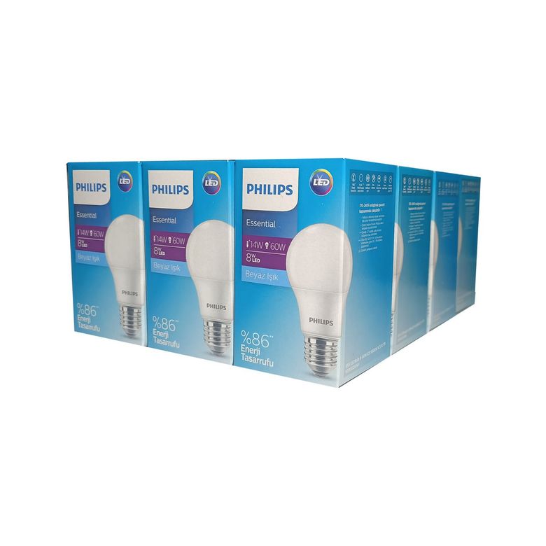 Philips Essential Led Ampul 8W - 60W E27 Beyaz Işık (5 Adet)