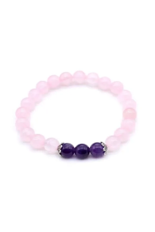 PİNKOMİUM 59846532 Ametis & Pembe Kuvars Bileklik