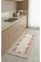 Pip Tarzı Çiçek Desenli Kaymaz Taban Daire Halı