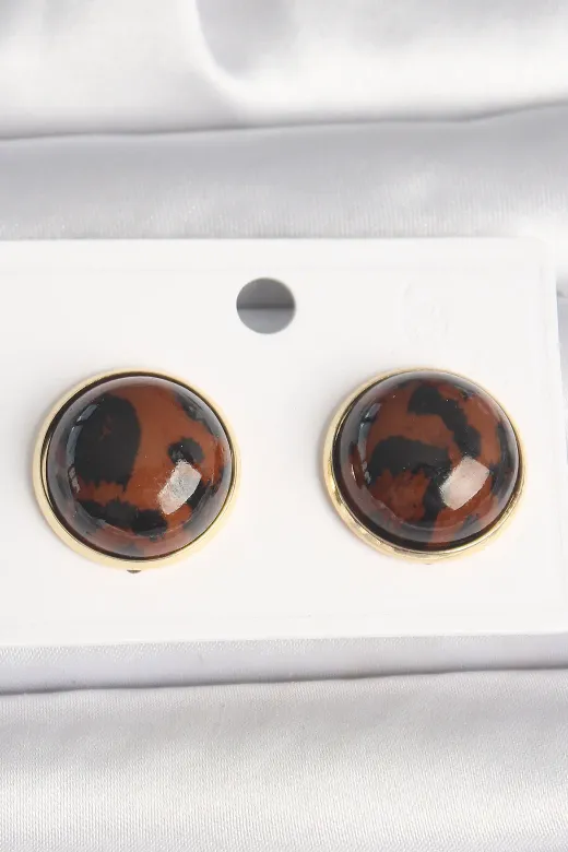 Pirinç Gold Renk 3D Daire Leopar Model Kadın Küpe TJ-BKP10347