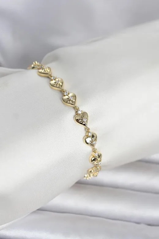 Pirinç Gold Renk Kalpli Kutup Yıldızı İşleme Kadın Bileklik TJ-BB8402