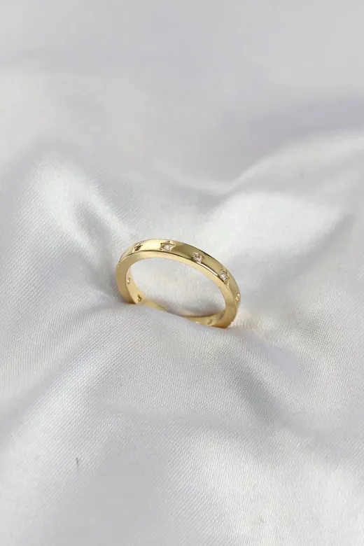 Pirinç Gold Renk Yıldız Detaylı Alyans Model Kadın Yüzük TJ-BYK4193