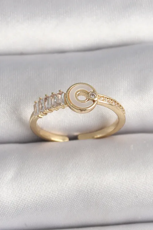 Pirinç Gold Renk Zirkon Taşlı Ayarlanabilir Kadın Yüzük TJ-BYK3561
