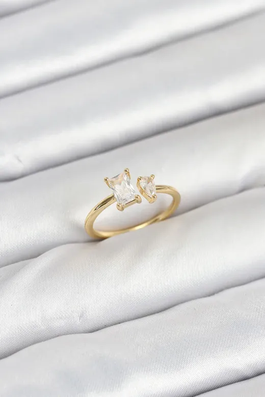 Pirinç Gold Renk Zirkon Taşlı Kadın Yüzük TJ-BYK3882