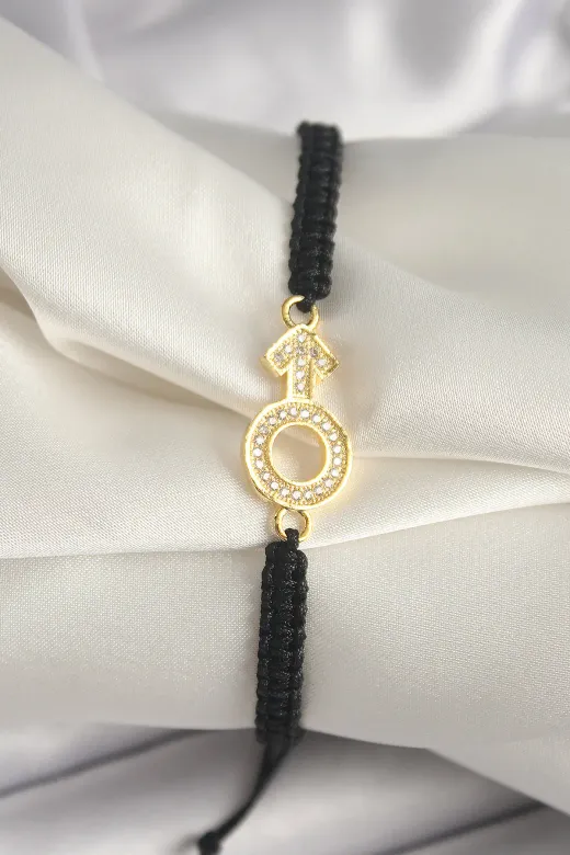 Pirinç Gold Renk Zirkon Taşlı Mars Figür Asansörlü Makrome Model Kadın Bileklik TJ-BB6798