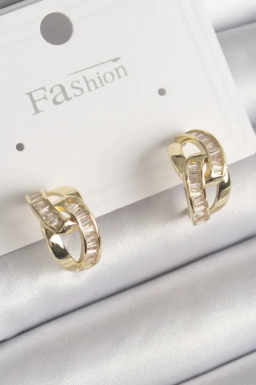 Pirinç Gold Renk Zirkon Taşlı Zincir Model Kadın Küpe TJ-BKP9794