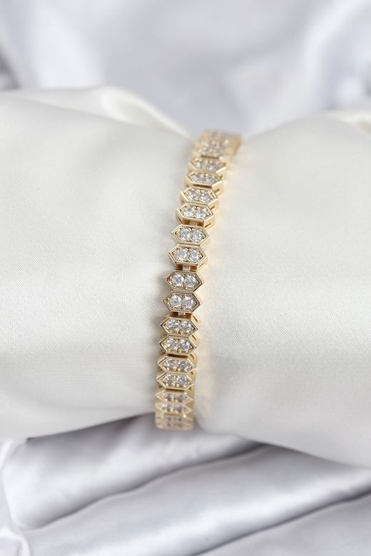 Pirinç VIP Seri Gold Renk Zirkon Taşlı Kadın Bileklik