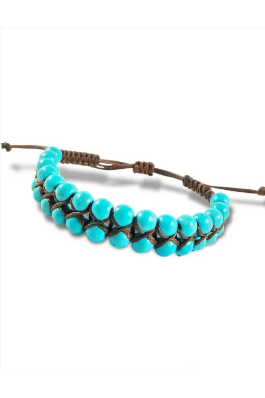 pkgift 6mm Örgü ayarlanabilir unisex Turkuaz Firuze Taşı Örgü Bileklik