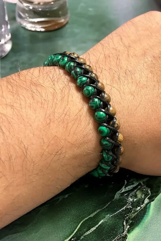 pkgift udmalahitblk Malahit Doğaltaş El Yapımı Örgü Bileklik