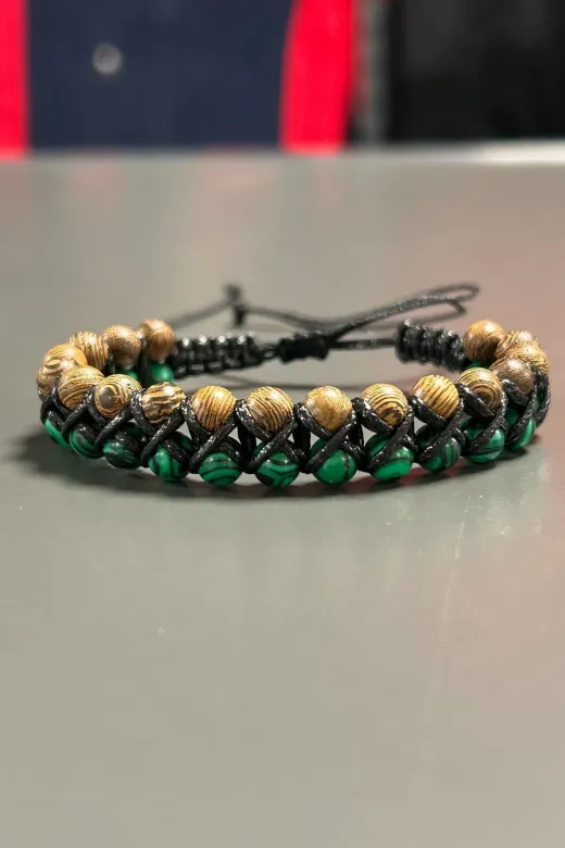 pkgift udmalahitblk Malahit Doğaltaş El Yapımı Örgü Bileklik