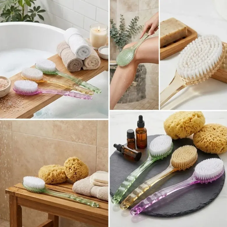 Plastik Saplı Vücut Temizleme Fırçası - Çok Amaçlı Sırt ve Vücut İçin Banyo ve Duş Kese Aparatı (4745)