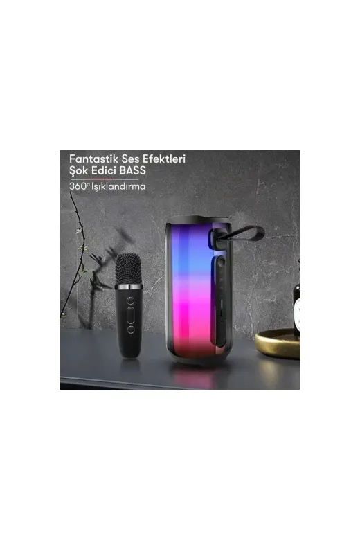 Pluse 5 Mikrofonlu RGB Kablosuz Hoparlör - Siyah