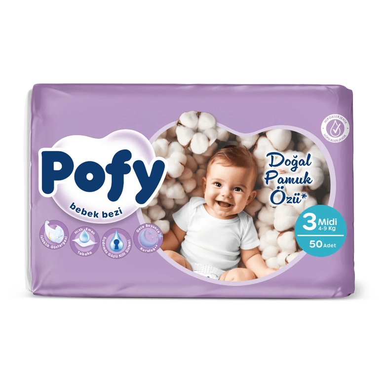 pofy 1013001 Midi 3 Numara Bebek Bezi 4-9 Kg 50 Adet