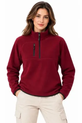 Polar Dik Yaka Yarım Fermuarlı Fermuarlı Göğüs Cepli Regular Fit Kışlık Sweatshirt - Bordo - S - Bordo