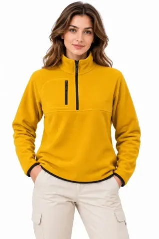 Polar Dik Yaka Yarım Fermuarlı Fermuarlı Göğüs Cepli Regular Fit Kışlık Sweatshirt - Hardal Sarısı - M - Hardal Sarısı