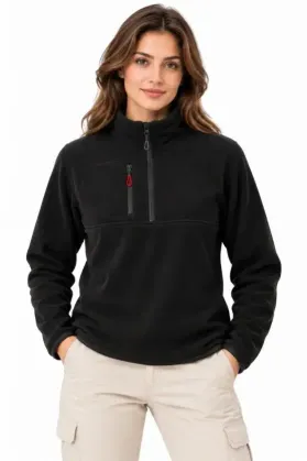 Polar Dik Yaka Yarım Fermuarlı Fermuarlı Göğüs Cepli Regular Fit Kışlık Sweatshirt - Siyah - M - Siyah