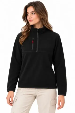 Polar Dik Yaka Yarım Fermuarlı Fermuarlı Göğüs Cepli Regular Fit Kışlık Sweatshirt - Siyah - M - Siyah