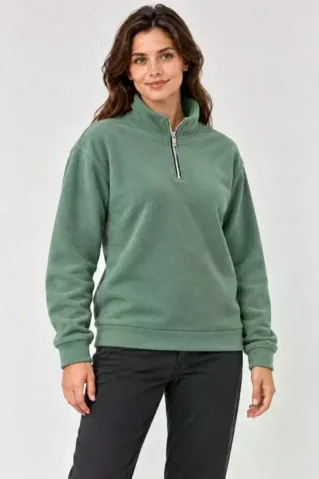 Polar Dik Yaka Yarım Fermuarlı Uzun Kollu Regular Fit Kışlık Sweatshirt - Mint Yeşili - 2XL - Mint Yeşili