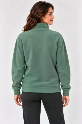 Polar Dik Yaka Yarım Fermuarlı Uzun Kollu Regular Fit Kışlık Sweatshirt - Mint Yeşili - M - Mint Yeşili