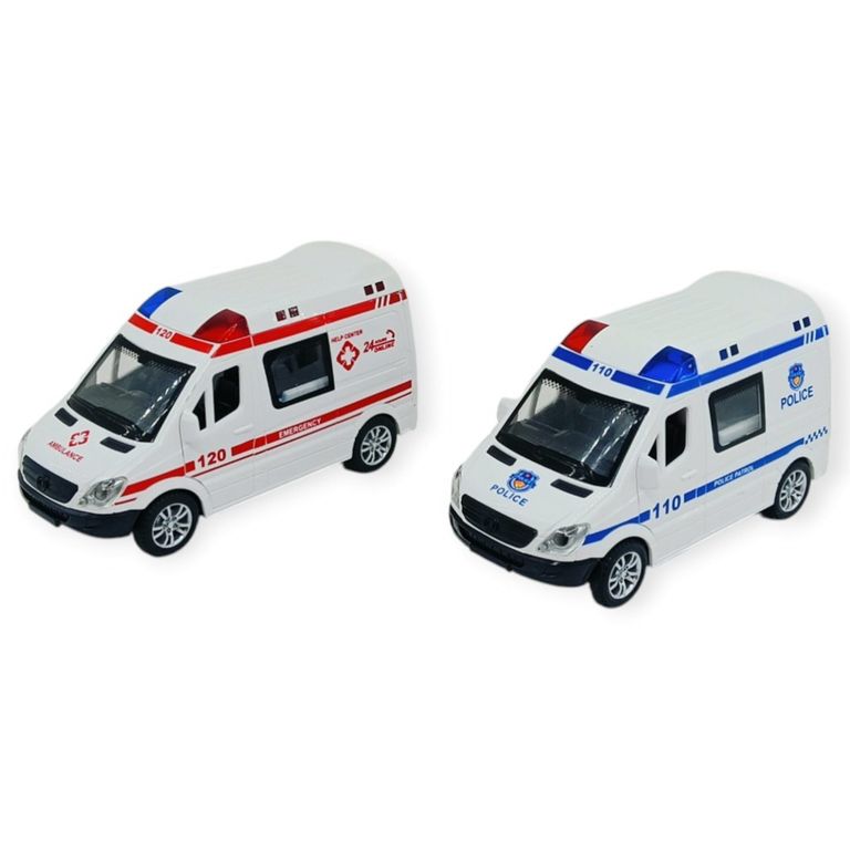 Polis Ambulans Arabası Işıklı Sesli Sürtmeli Plastik 2li Set 15cm - 1 ADET