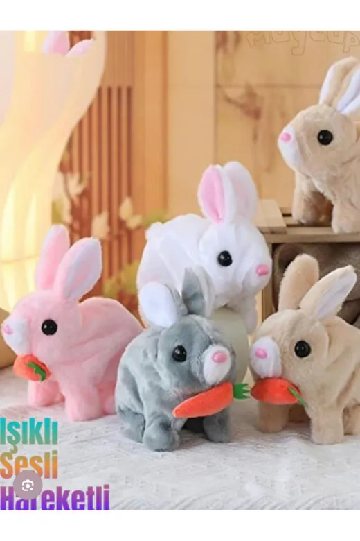 POLLY46 OYUNCAK 99,399 Tavşan Karma Renk Tekli Pilli Sesli Ve Işıklı Zıplayan Peluş