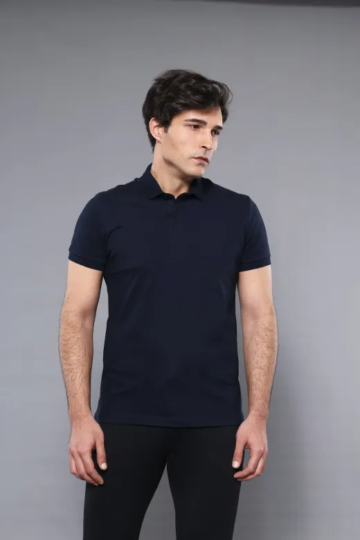 Polo Yaka Düz Lacivert T-shirt | Wessi