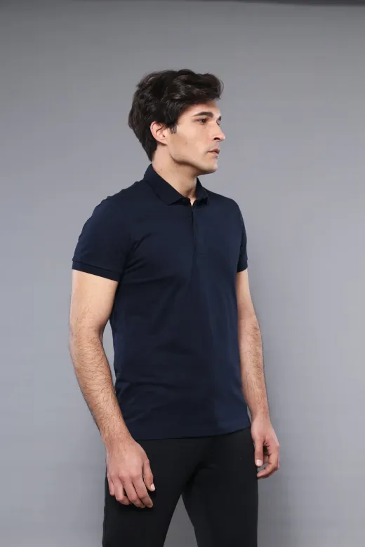 Polo Yaka Düz Lacivert T-shirt | Wessi