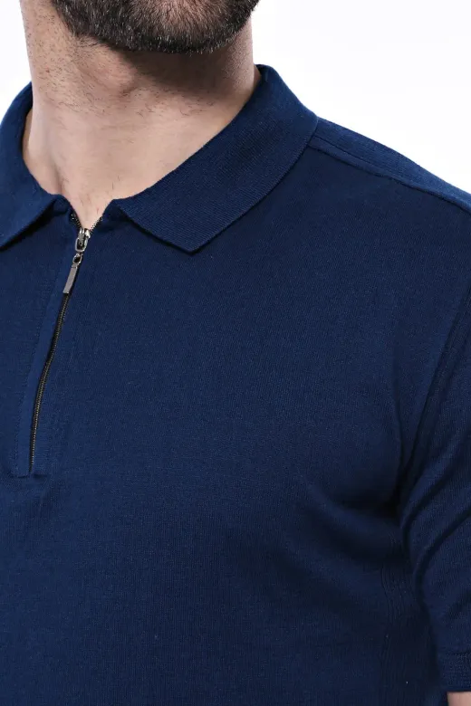 Polo Yaka Parlament Düz Örme T-shirt | Wessi