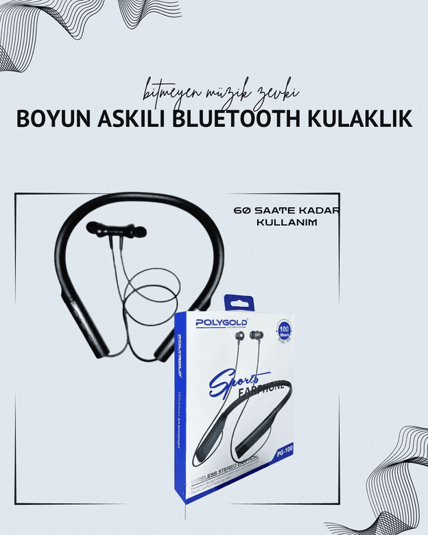 Polygold PG-100 Boyun Askılı Kablosuz Kulaklık – 200 Saat Bekleme Süresi, Stereo Ses, Mikrofonlu