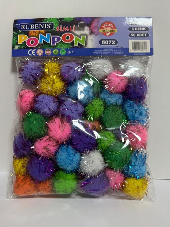 Ponpon 6 Renk 30 mm Metalik Karışık 50’li