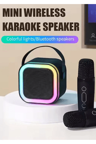 Portatif Taşınabilir Işıklı Mikrofonlu Çocuk Karaoke Hoparlör Seti
