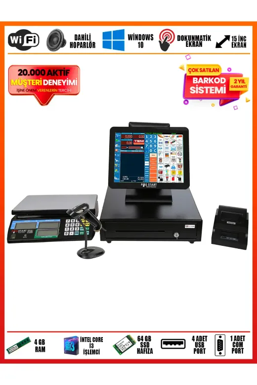 POS START 1000425 Terazili Market Barkod Sistemi | Pratik, Güvenli, Kolay Çözümler | 20.000 Esnafın Tercihi Marka