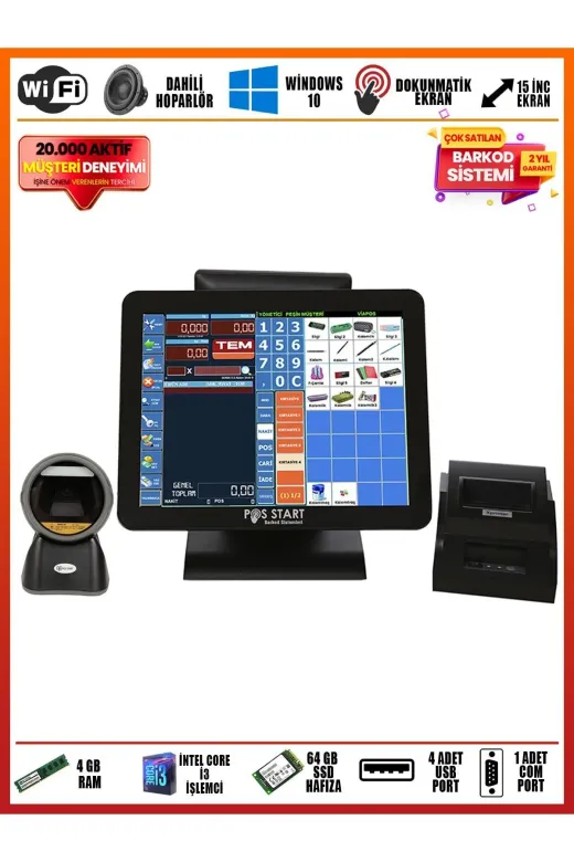 POS START EKO1100 Barkod Sistemi | İ3 İşlemci 4 Gb Ram 64 Gb Hafıza Profesyonel Yazılım