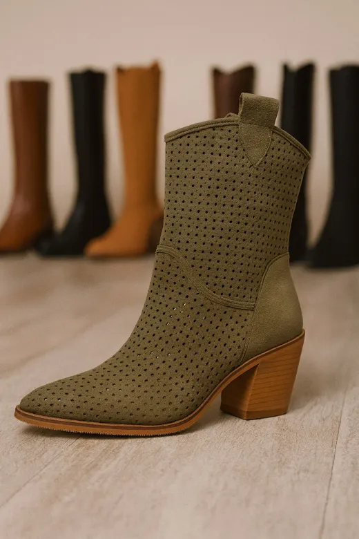 POTEEN 1453 Ptc Handy Western Kovboy Mint Yeşil Topuklu Yazlık Kısa Bot