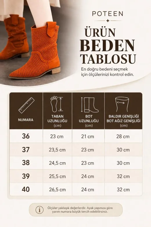 POTEEN 2001 Devine Kadın Süet Kısa Topuk Delikli Yazlık Bot-Vizon