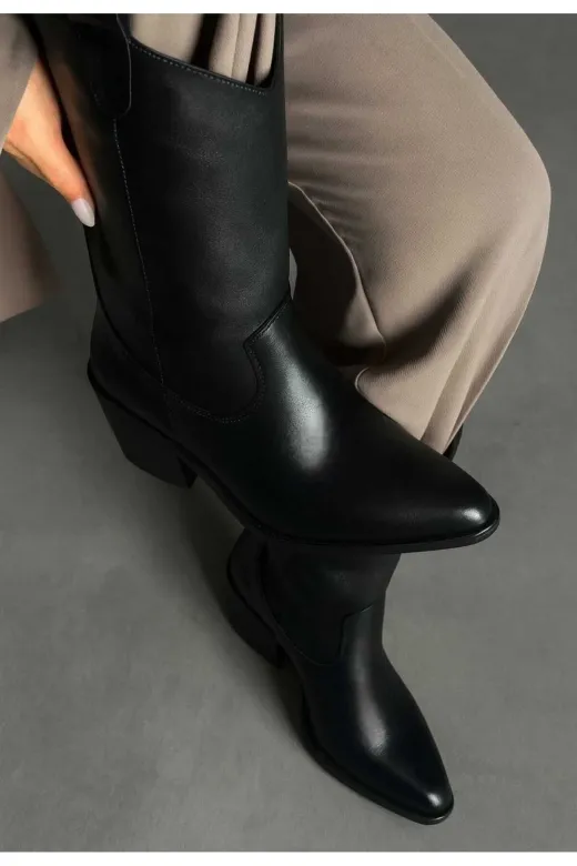 POTEEN Diva Western Kadın Kovboy Yarım Bot C317-Siyah