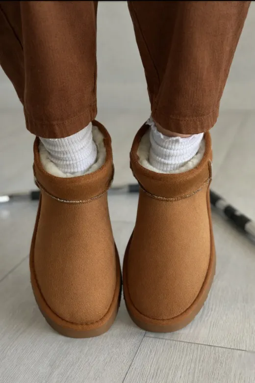 POTEEN Dora Kadın Taba Süet Görünümlü Kışlık Rahat Bot Düz Taban Günlük Kullanım-C304