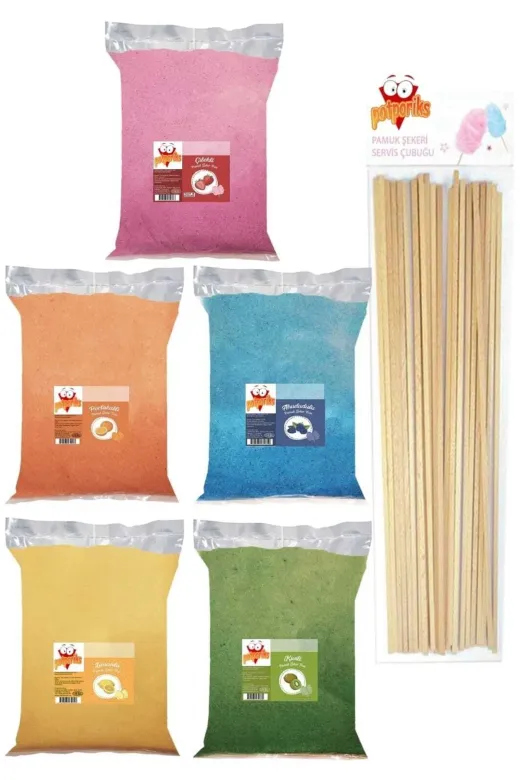 Potporiks POTPORİKS 5*400+50 5 Renk Pamuk Şeker Tozu 2 Kg. 5 X 400Gr. 50 Adet