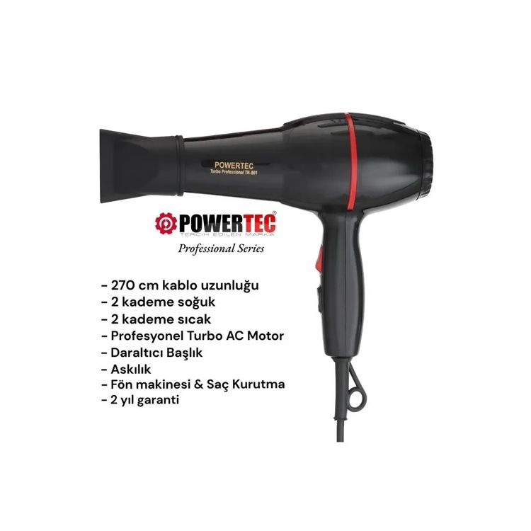 Powertec Tr-801- Tr-801 Profesyonel Saç Kurutma & Fön Makinesi Siyah