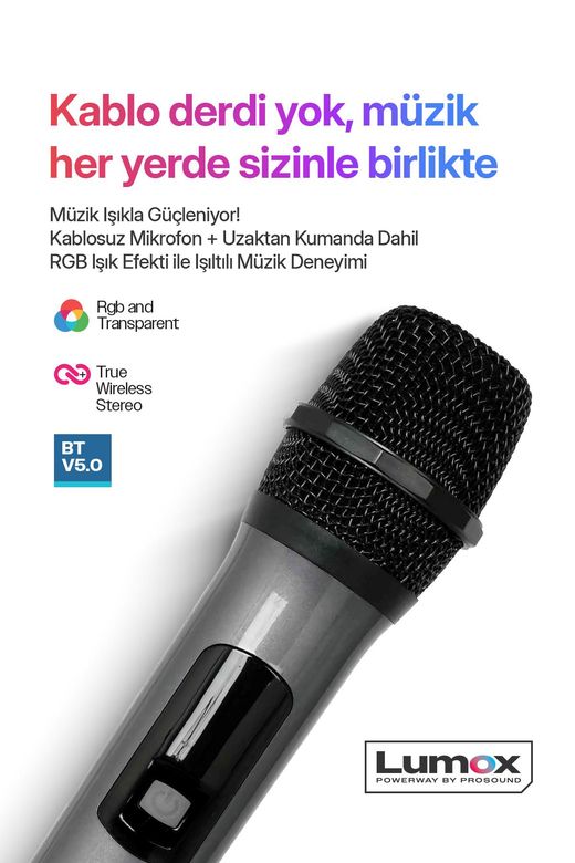 Powerway Lumox 100W Bluetooth Hoparlör Karaoke Parti Ses Sistemi Gitar Girişli Optik Kontrol Paneli Ekran