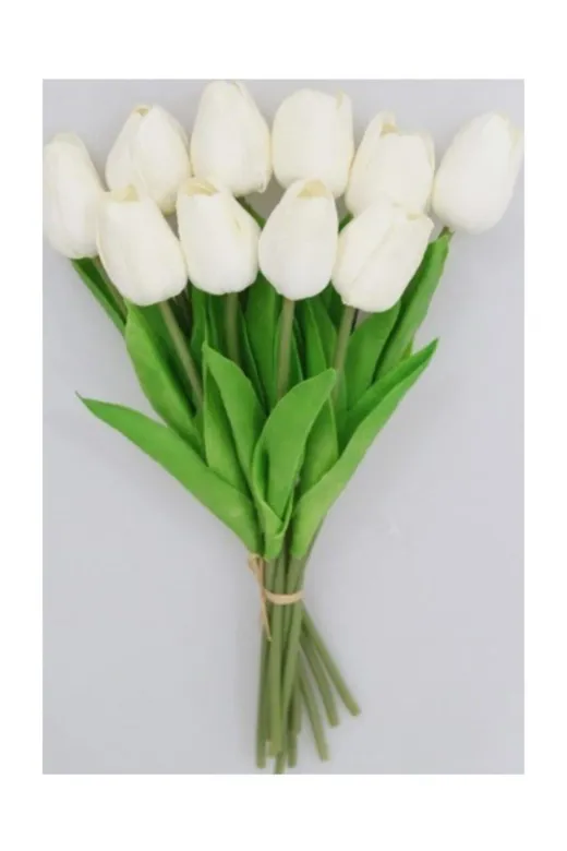 PRA-591276-9254 Yapay Çiçek Islak Lale Beyaz Lale (10 Adet)
