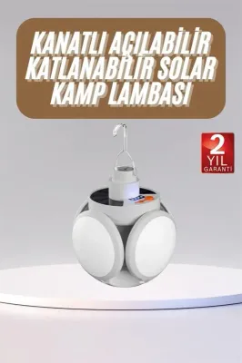 Pratik Güneş Enerjili Kamp Lambası 5 Kanatlı Katlanabilir