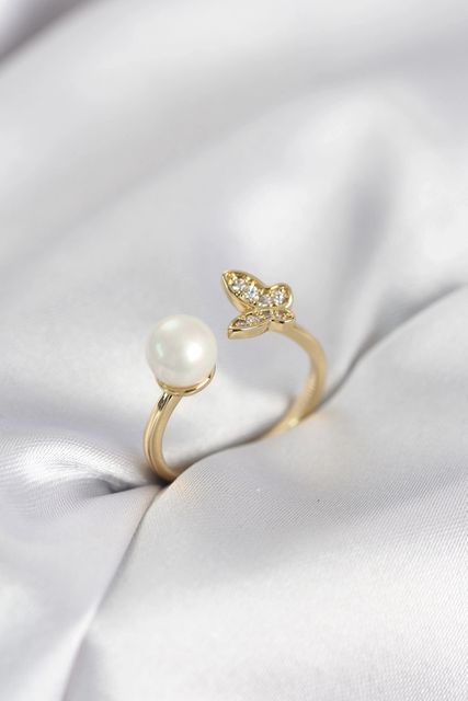 PRATİKOBA MEYEB698db2ef2f9ec52c290a9e87-BLMY Mey İthalat Kelebek İncili Model Gold Renk Zirkon Taşlı Kadın Yüzük Çok Renkli