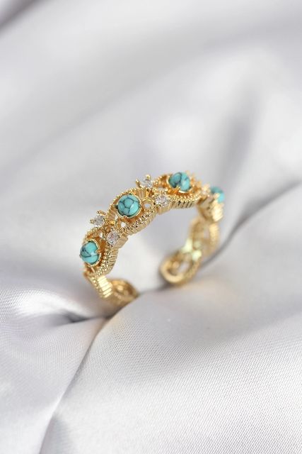 PRATİKOBA MEYEB698db31aeb1a95392a09b9e5-BLMY Mey İthalat Mavi Taşlı Gold Renk Vintage Kadın Yüzük Çok Renkli