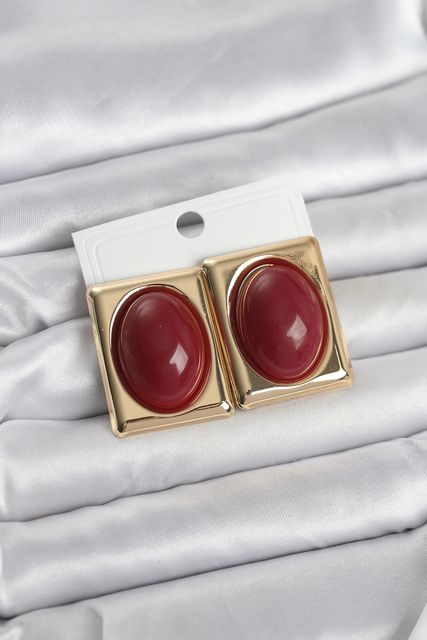 PRATİKOBA MEYEB69945cf9eaf00dd3060118a6-BLMY Mey İthalat Bordo Kare Model Vintage Gold Renk Kadın Küpe Çok Renkli